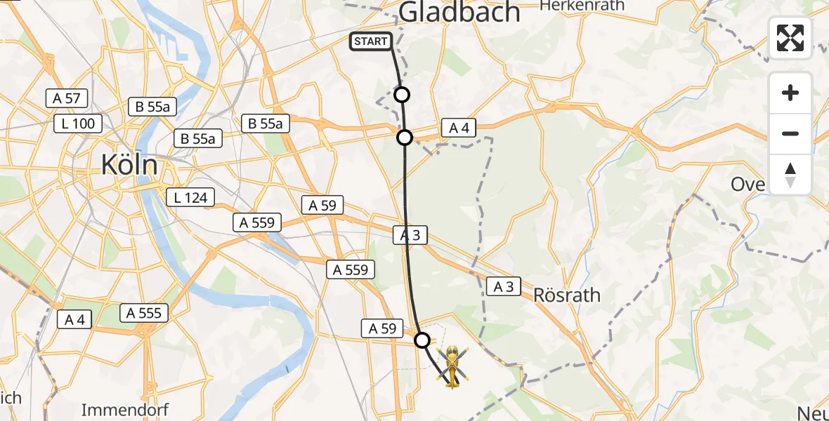 Flugroute Rettungshubschrauber Köln - Köln Bonn Flughafen, 05 Oktober 2026, 10:58