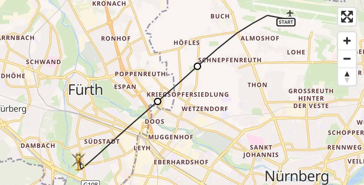 Flugroute Ambulanzhubschrauber Flughafen Nuremberg - Fürth, 05 Oktober 2026, 11:00