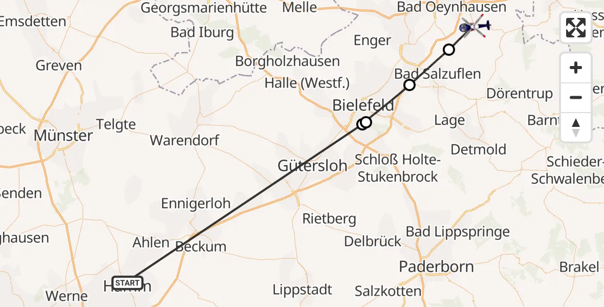 Flugroute Polizeihubschrauber Hamm-Lippewiesen Flugplatz - Vlotho, 05 Oktober 2026, 11:01