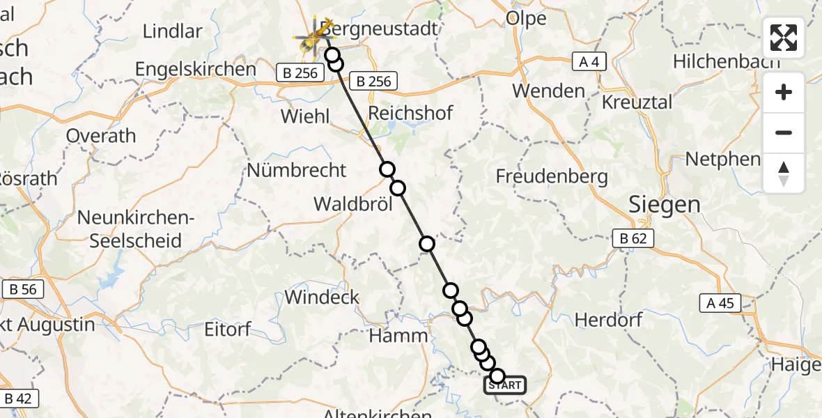 Flugroute Rettungshubschrauber Steinebach/Sieg - Gummersbach, 05 Oktober 2026, 11:02