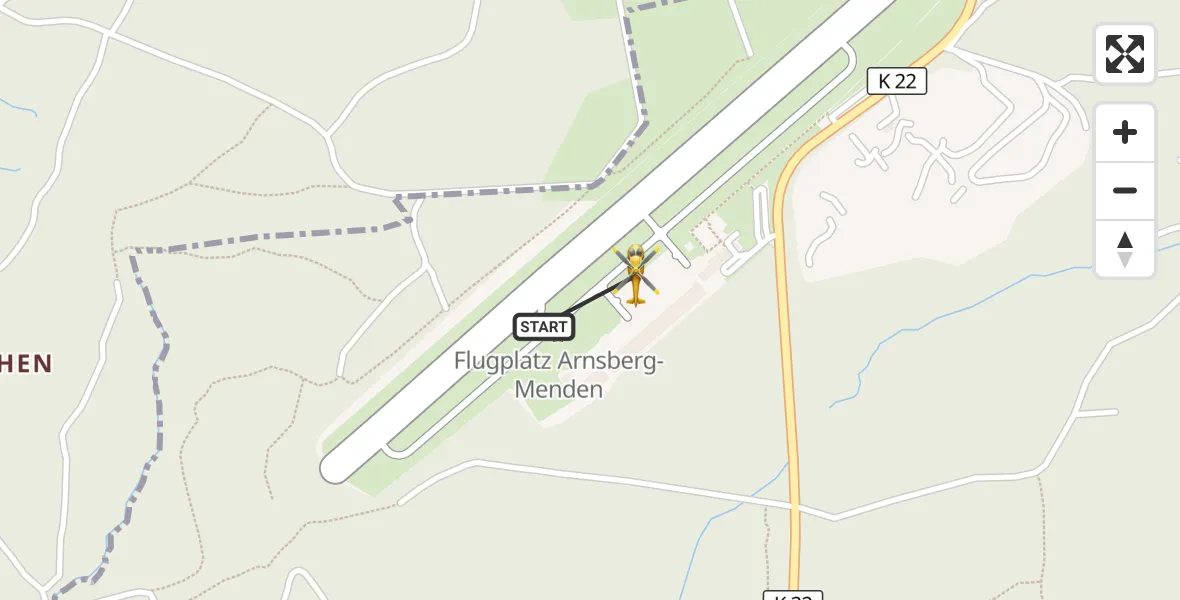 Flugroute Rettungshubschrauber Arnsberg-Menden Flugplatz - Arnsberg-Menden Flugplatz, 05 Oktober 2026, 11:07