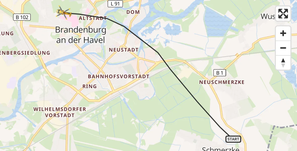 Flugroute Rettungshubschrauber Brandenburg an der Havel - Brandenburg an der Havel, 05 Oktober 2026, 11:11