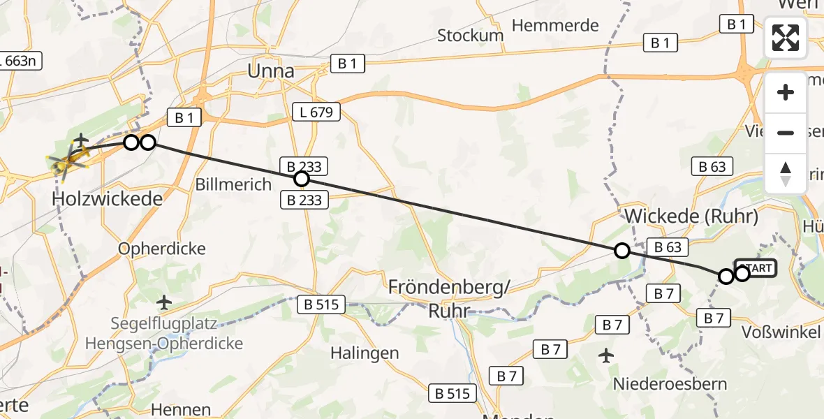 Flugroute Rettungshubschrauber Arnsberg-Menden Flugplatz - Dortmund Flughafen, 05 Oktober 2026, 11:23
