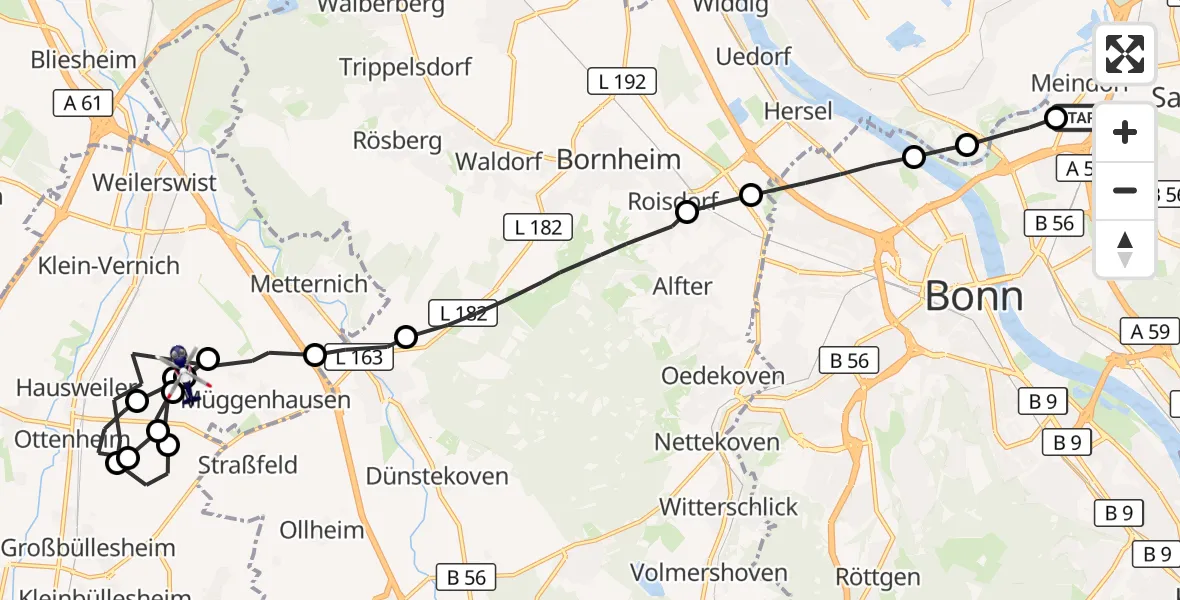 Flugroute Polizeihubschrauber Sankt Augustin - Weilerswist UL, 05 Oktober 2026, 11:28