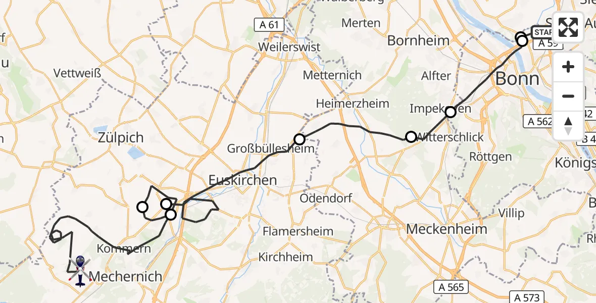 Flugroute Polizeihubschrauber Bonn - Mechernich, 05 Oktober 2026, 11:29