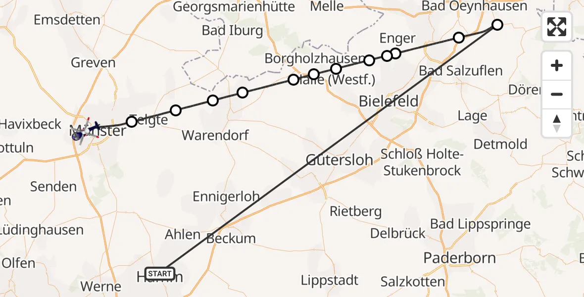 Flugroute Polizeihubschrauber Hamm-Lippewiesen Flugplatz - Münster, 05 Oktober 2026, 11:32