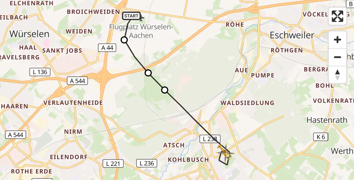 Flugroute Rettungshubschrauber Aachen-Merzbrück Flughafen - Stolberg (Rhld.), 05 Oktober 2026, 11:40