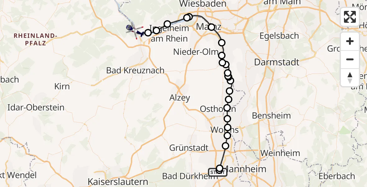 Flugroute Polizeihubschrauber Autobahnpolizei Ruchheim Hubschrauberlandeplatz - Rüdesheim am Rhein, 05 Oktober 2026, 11:56