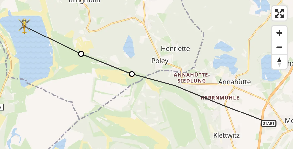 Flugroute Rettungshubschrauber Schipkau - Lichterfeld-Schacksdorf, 05 Oktober 2026, 11:58