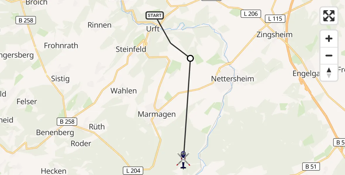 Flugroute Polizeihubschrauber Kall - Nettersheim, 05 Oktober 2026, 12:01