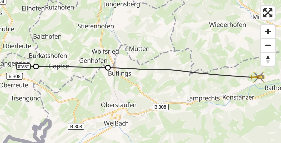 Flugroute Rettungshubschrauber Oberreute - Oberstaufen, 05 Oktober 2026, 12:06
