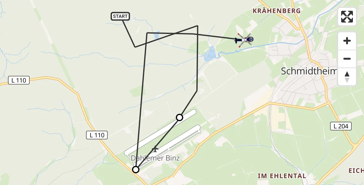 Flugroute Polizeihubschrauber Dahlem - Dahlem, 05 Oktober 2026, 12:22