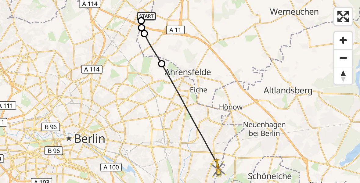 Flugroute Rettungshubschrauber Helios Clinic Berlin-Buch - Berlin, 05 Oktober 2026, 12:24