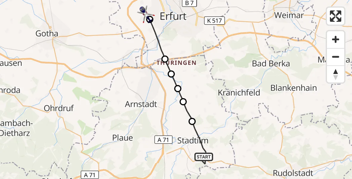 Flugroute Polizeihubschrauber Stadtilm - Erfurt-Weimar Flughafen, 05 Oktober 2026, 12:32
