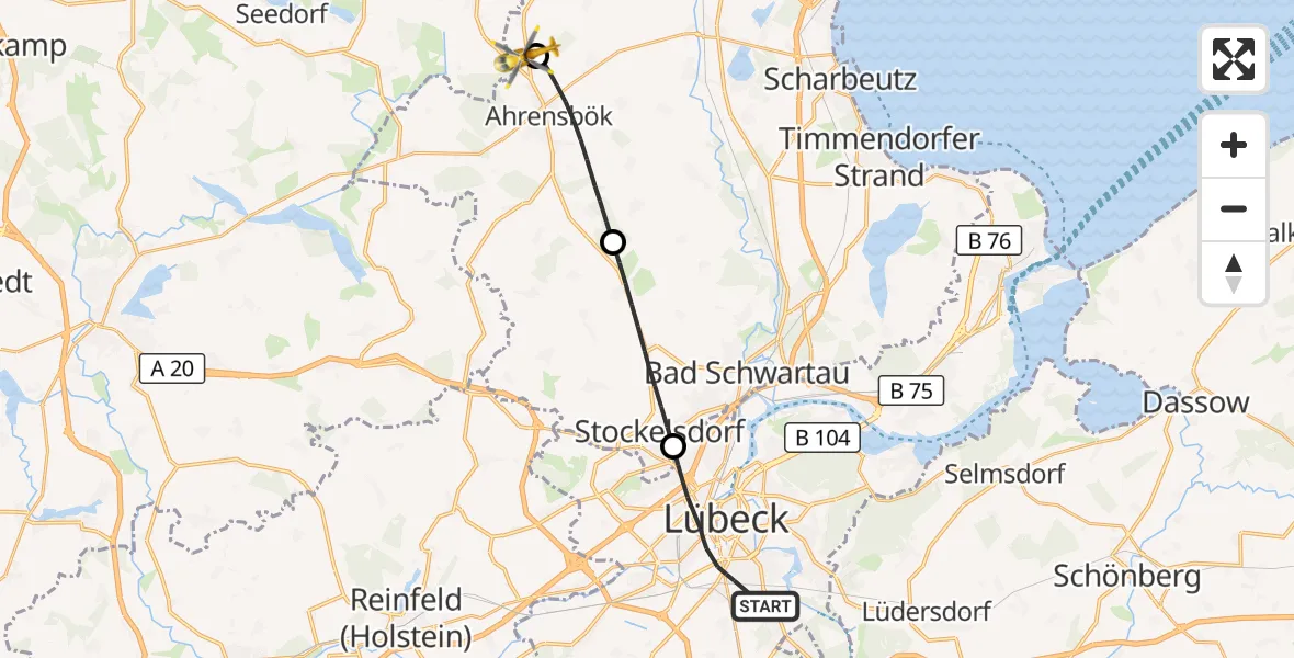 Flugroute Rettungshubschrauber Lübeck - Christoph 12 Luftrettungszentrum, 05 Oktober 2026, 12:33