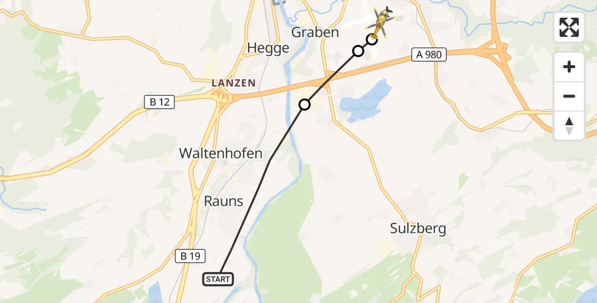 Flugroute Rettungshubschrauber Waltenhofen - Kempten-Durach Flugplatz, 05 Oktober 2026, 12:33