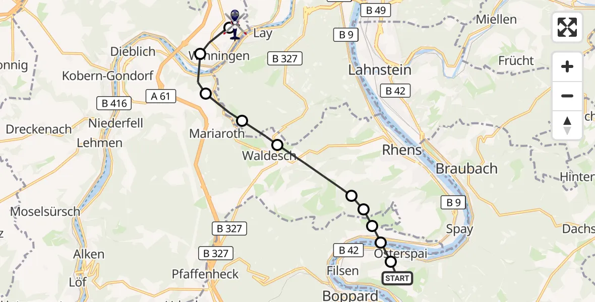 Flugroute Polizeihubschrauber Kamp-Bornhofen - Koblenz-Winningen Flugplatz, 05 Oktober 2026, 12:38