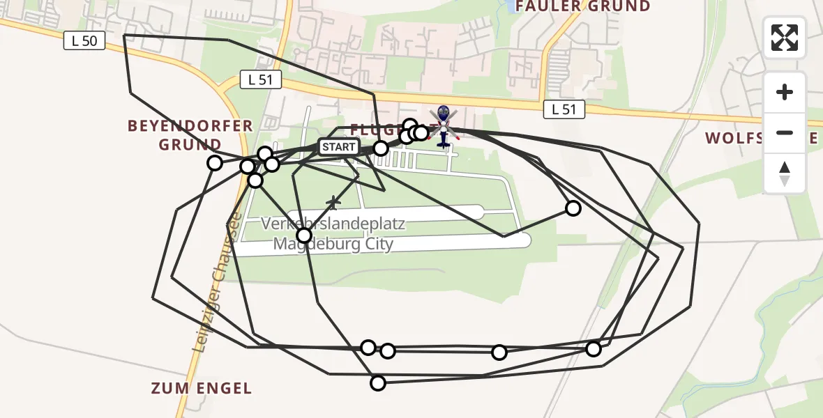 Flugroute Polizeihubschrauber Magdeburg City Flugplatz - Magdeburg, 05 Oktober 2026, 12:39
