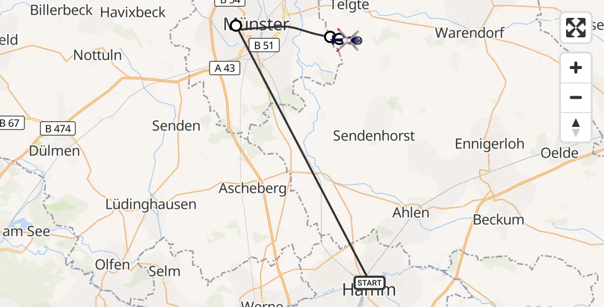 Flugroute Polizeihubschrauber Hamm-Lippewiesen Flugplatz - Münster-Telgte Flugplatz, 05 Oktober 2026, 12:44