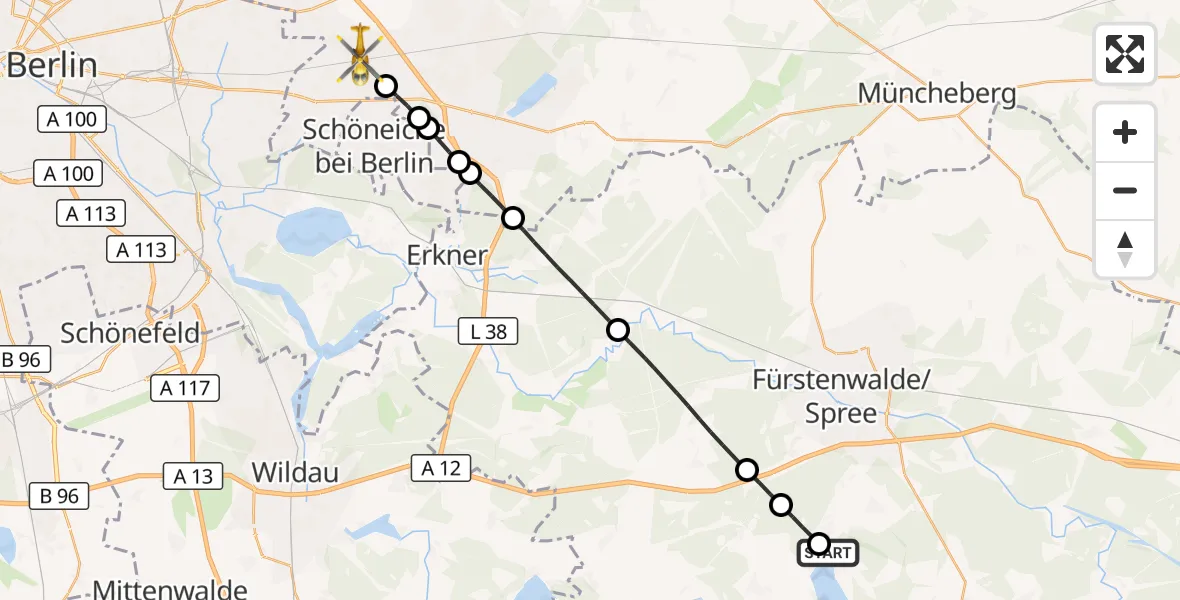Flugroute Rettungshubschrauber Bad Saarow Hospital - Neuenhagen bei Berlin, 05 Oktober 2026, 12:45