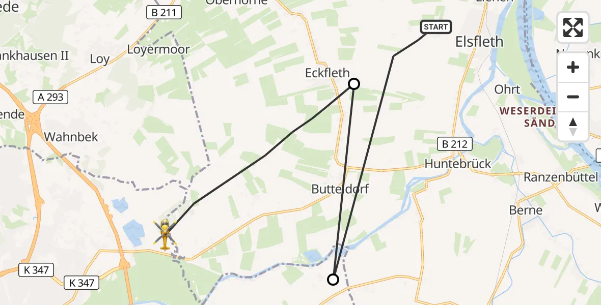 Flugroute Rettungshubschrauber Elsfleth - Oldenburg (Oldb), 05 Oktober 2026, 12:47