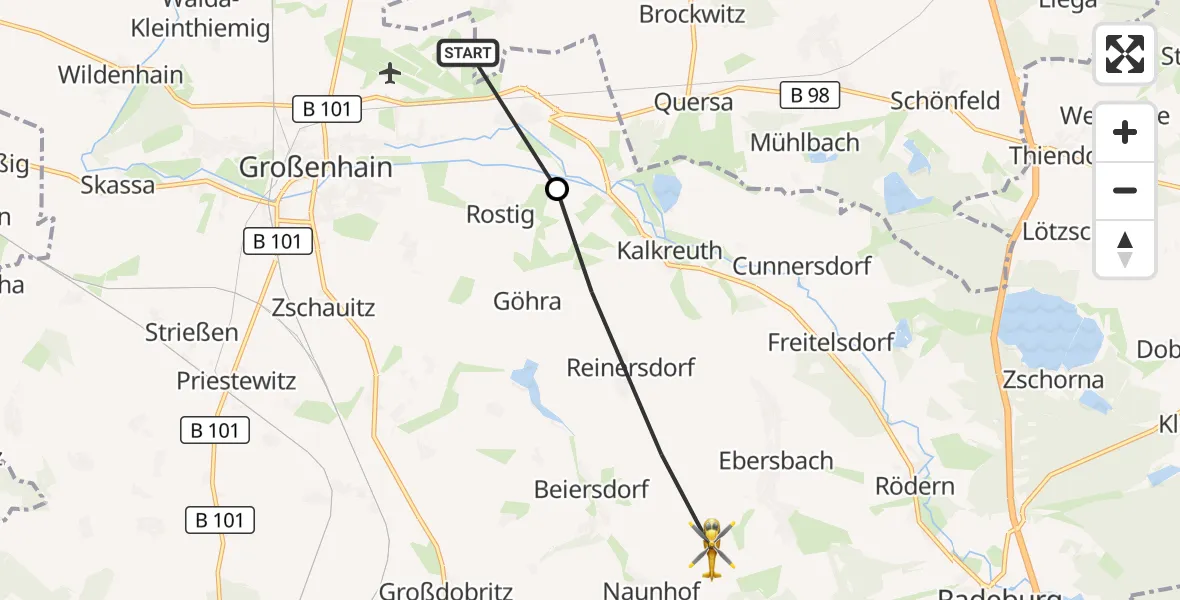 Flugroute Rettungshubschrauber Großenhain - Ebersbach, 05 Oktober 2026, 12:52