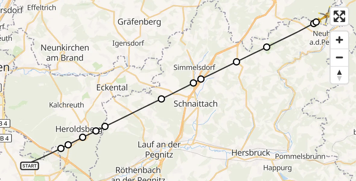 Flugroute Rettungshubschrauber Flughafen Nuremberg - Veldensteiner Forst, 05 Oktober 2026, 12:57