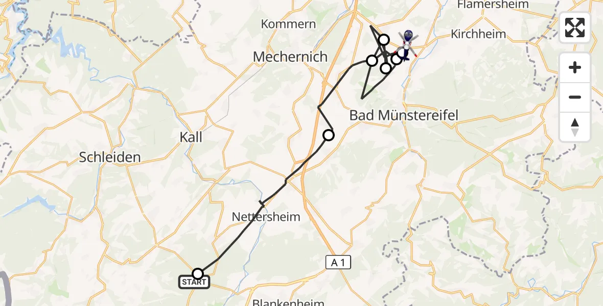 Flugroute Polizeihubschrauber Hellenthal - Bad Münstereifel, 05 Oktober 2026, 13:00