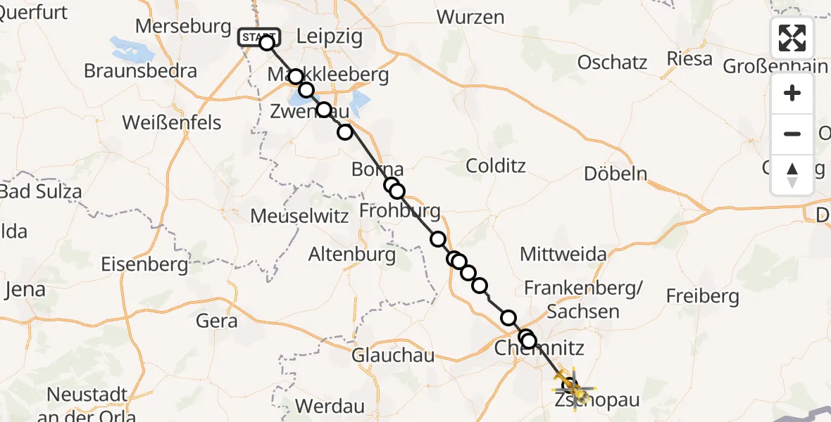 Flugroute Rettungshubschrauber Schkeuditz - Amtsberg, 05 Oktober 2026, 13:04