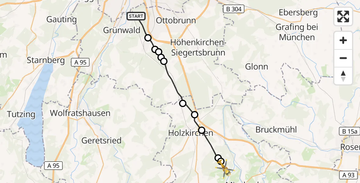 Flugroute Rettungshubschrauber Perlacher Forst - Weyarn, 05 Oktober 2026, 13:13
