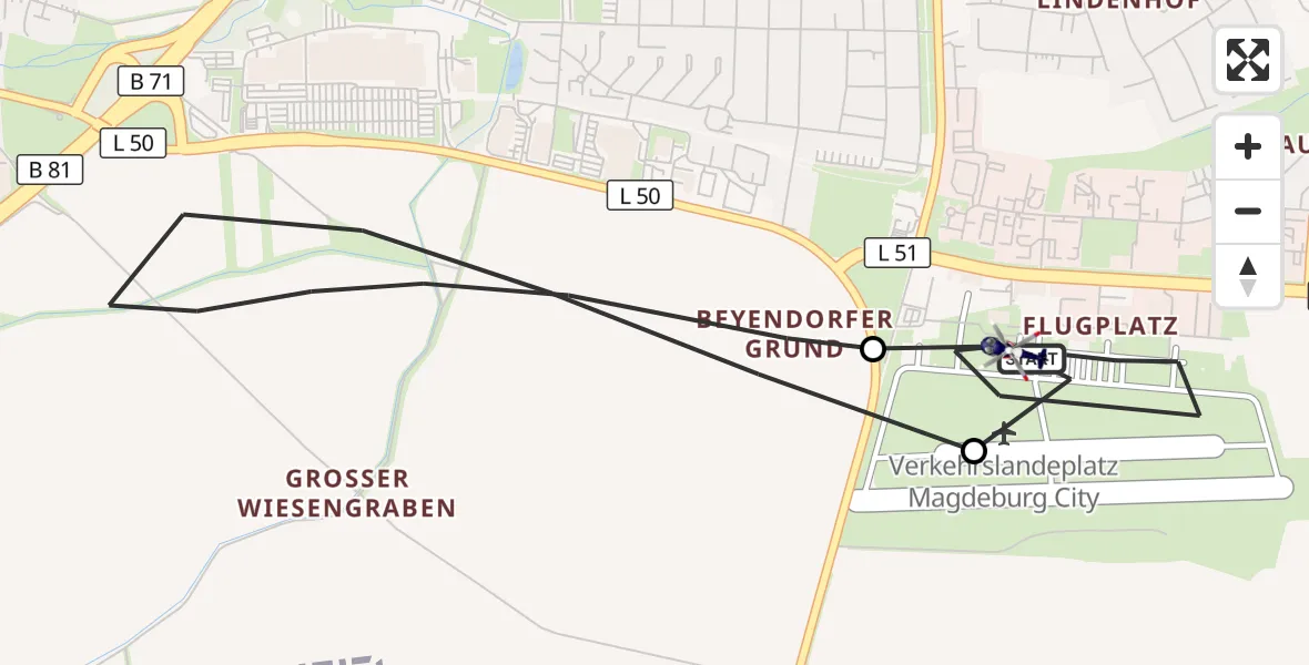 Flugroute Polizeihubschrauber Magdeburg City Flugplatz - Magdeburg City Flugplatz, 05 Oktober 2026, 13:20