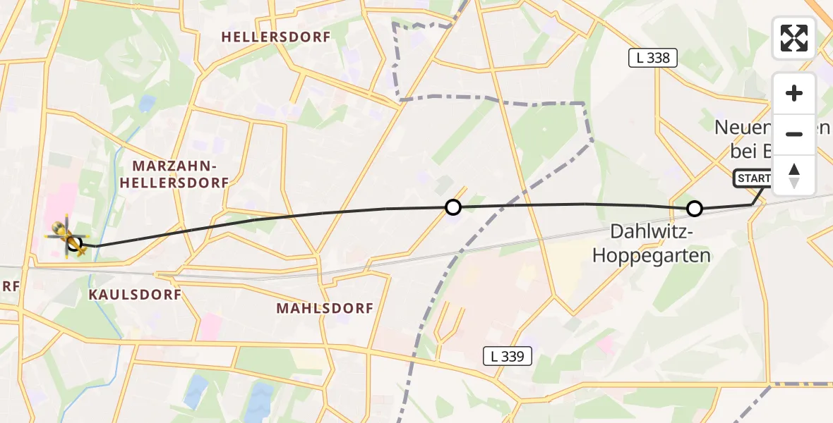 Flugroute Rettungshubschrauber Neuenhagen bei Berlin - Berlin Emergency Hospital Hubschrauberlandeplatz, 05 Oktober 2026, 13:23