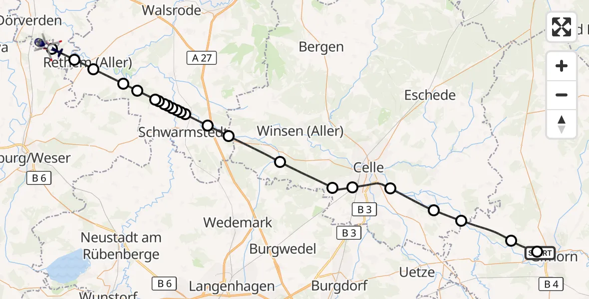 Flugroute Polizeihubschrauber Gifhorn Bundespolizei Hubschrauberlandeplatz - Hassel (Weser), 05 Oktober 2026, 13:24