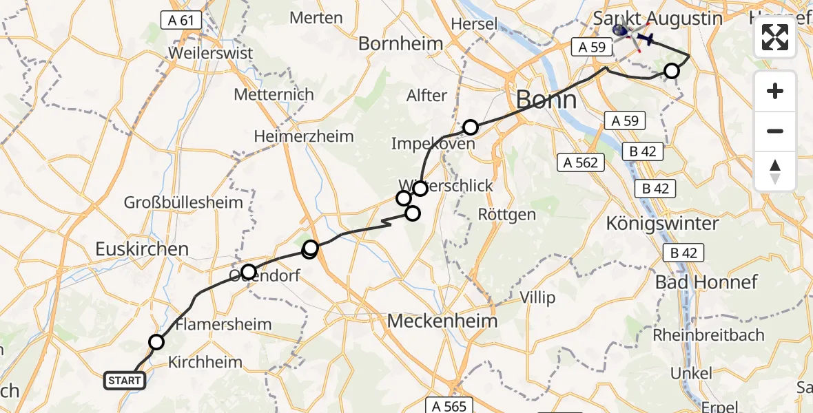 Flugroute Polizeihubschrauber Bad Münstereifel - Sankt Augustin, 05 Oktober 2026, 13:25
