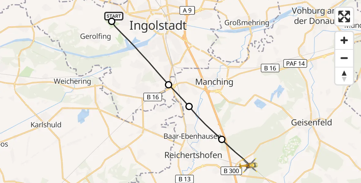 Flugroute Rettungshubschrauber Ingolstadt Hospital - Reichertshofen, 05 Oktober 2026, 13:33