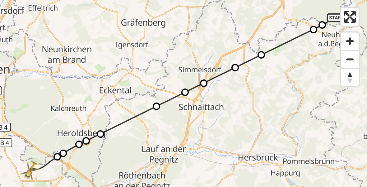 Flugroute Rettungshubschrauber Veldensteiner Forst - Flughafen Nuremberg, 05 Oktober 2026, 13:41