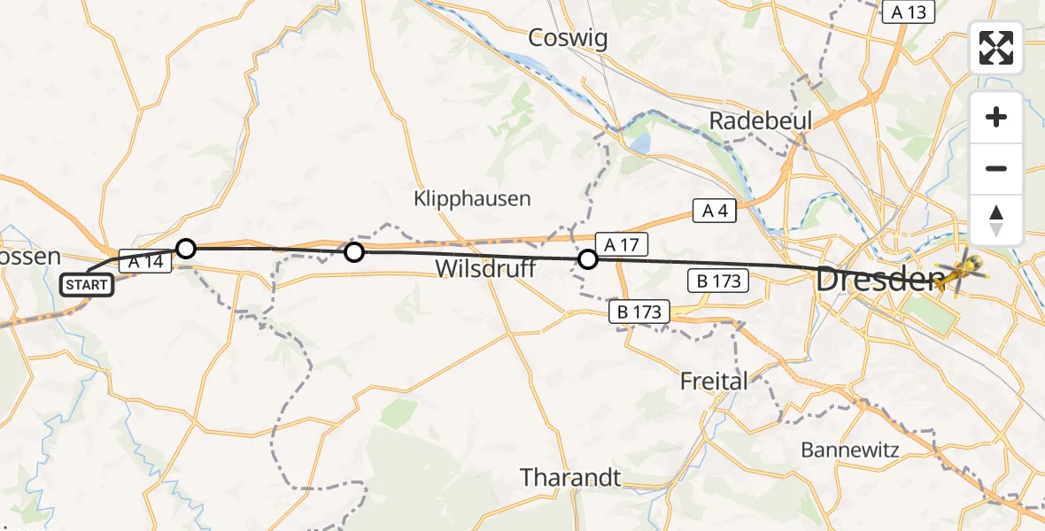 Flugroute Rettungshubschrauber Nossen - Dresden, 05 Oktober 2026, 13:44