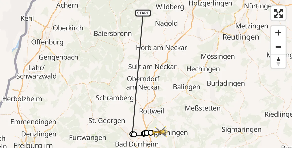 Flugroute Ambulanzhubschrauber Altensteig - Aldingen, 05 Oktober 2026, 13:49