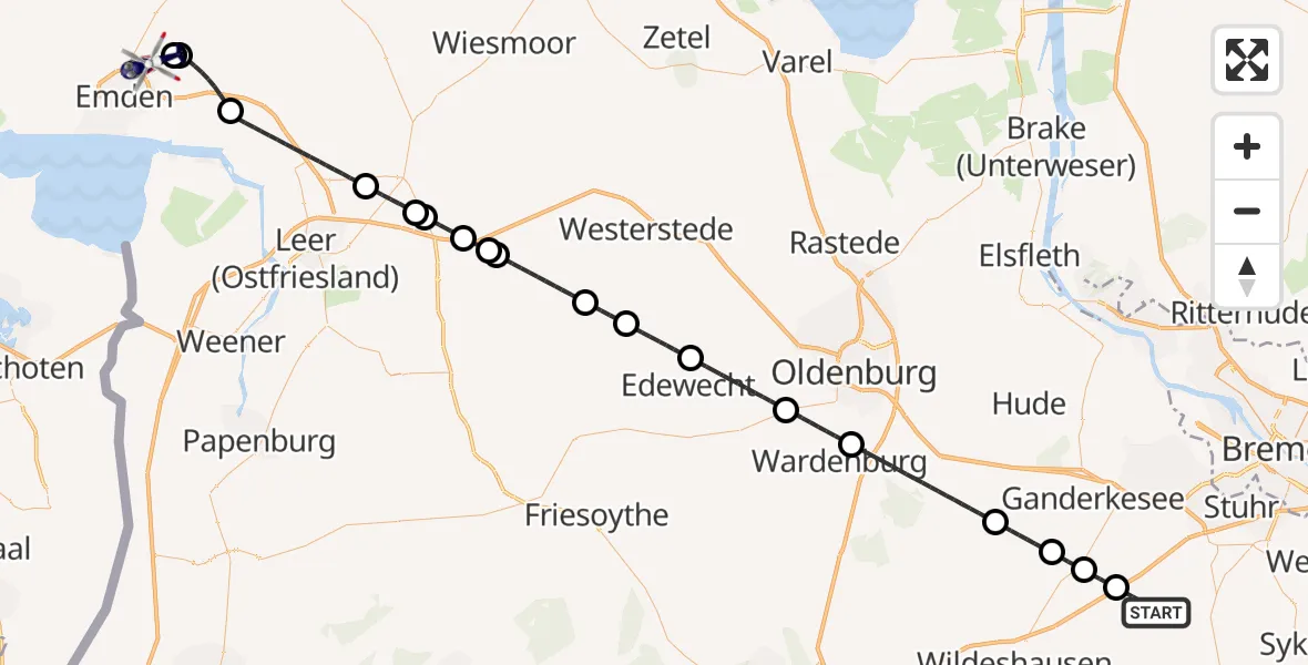 Flugroute Polizeihubschrauber Groß Ippener - Emden, 05 Oktober 2026, 14:08