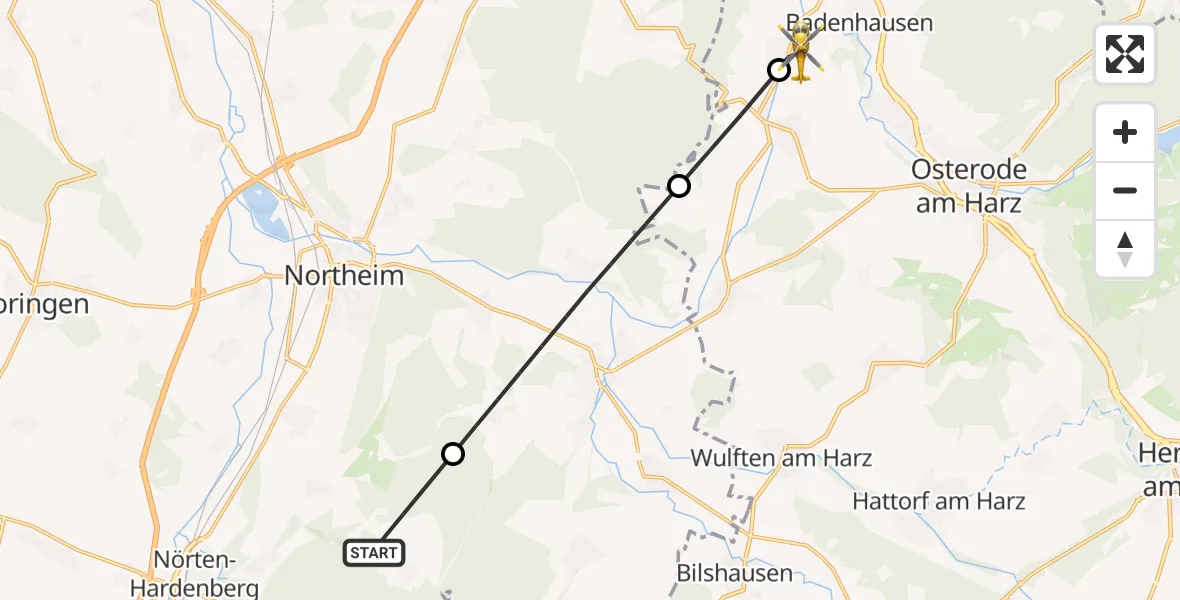 Flugroute Rettungshubschrauber Nörten-Hardenberg - Bad Grund (Harz), 05 Oktober 2026, 14:08