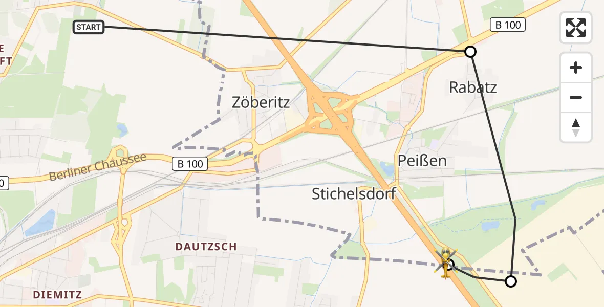 Flugroute Rettungshubschrauber Halle (Saale) - Landsberg, 05 Oktober 2026, 14:08