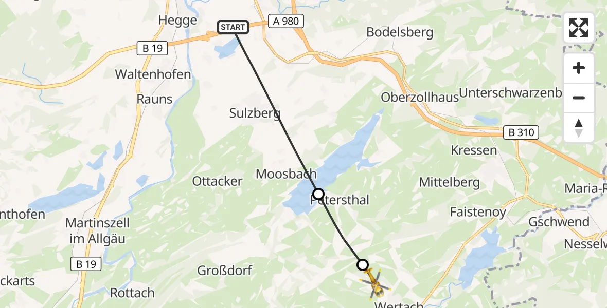 Flugroute Rettungshubschrauber Sulzberg - Wertach, 05 Oktober 2026, 14:16
