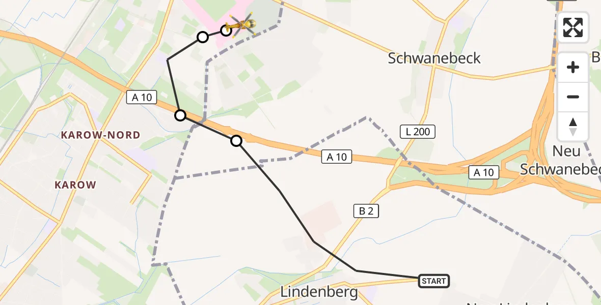 Flugroute Rettungshubschrauber Ahrensfelde - Helios Clinic Berlin-Buch, 05 Oktober 2026, 14:19