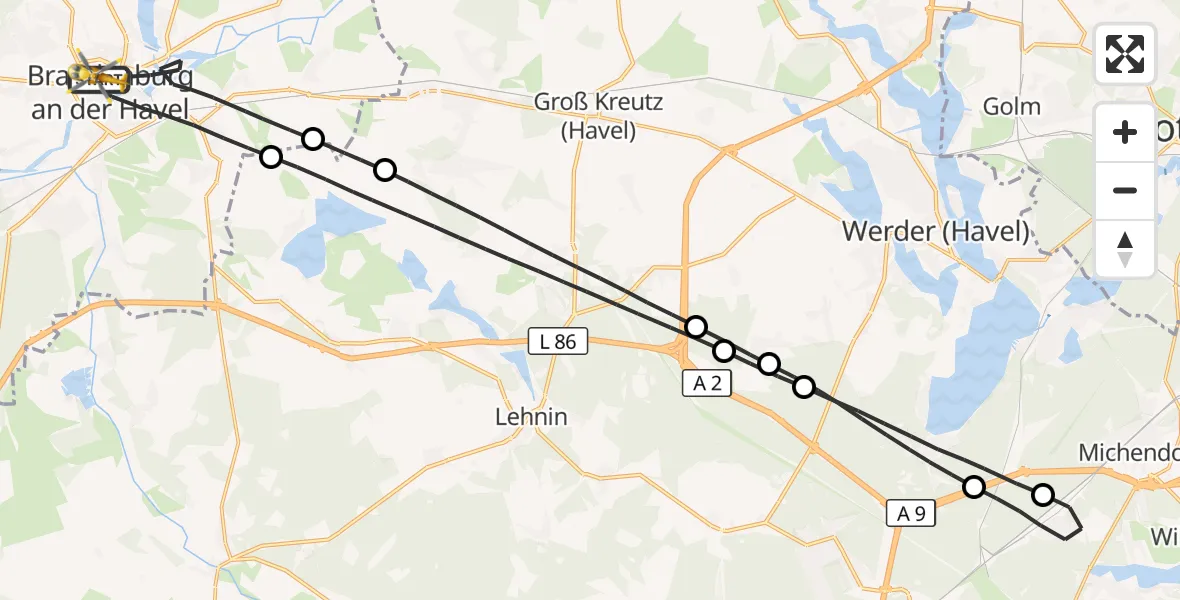 Flugroute Rettungshubschrauber Brandenburg an der Havel - Brandenburg an der Havel, 05 Oktober 2026, 14:20