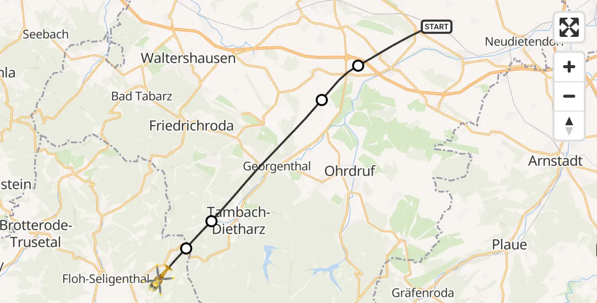 Flugroute Rettungshubschrauber Drei Gleichen - Floh-Seligenthal, 05 Oktober 2026, 14:25