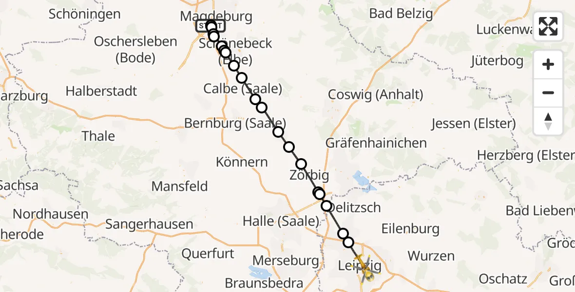 Flugroute Rettungshubschrauber Magdeburg - Leipzig, 05 Oktober 2026, 14:35