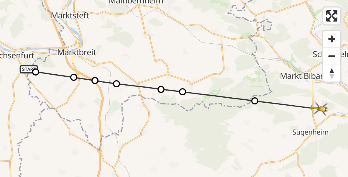 Flugroute Rettungshubschrauber Ochsenfurt - Sugenheim, 05 Oktober 2026, 14:36