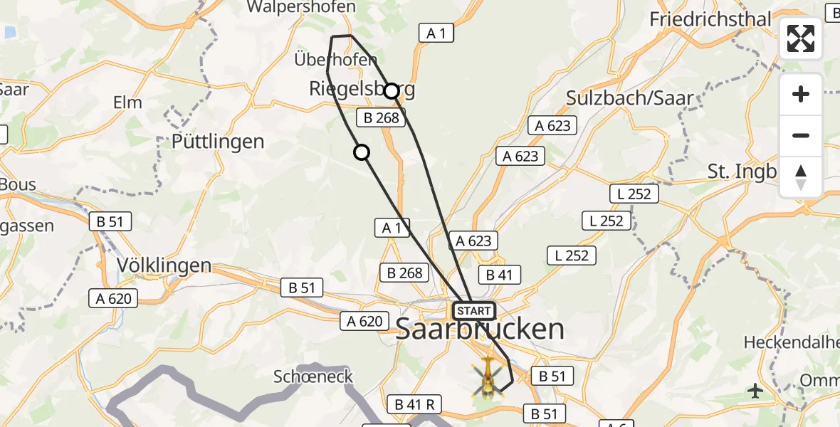 Flugroute Rettungshubschrauber Saarbrücken - Saarbrücken, 05 Oktober 2026, 14:41