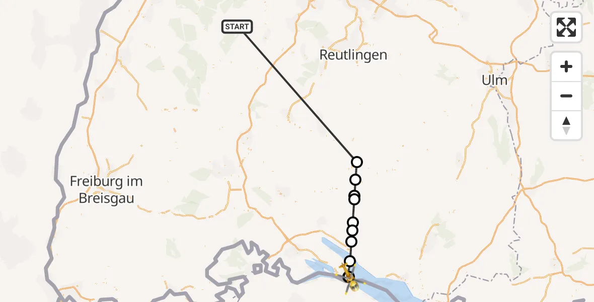 Flugroute Ambulanzhubschrauber Altensteig - Konstanz Hospital, 05 Oktober 2026, 14:41