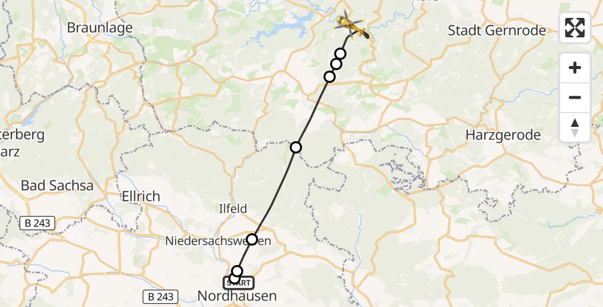 Flugroute Rettungshubschrauber Südharz Hospital Nordhausen - Thale, 05 Oktober 2026, 14:44